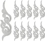 uxcell 10 Pack 6.9" Embroidery Appliques for Sewing, Embroidered Applique with Gold Trimming Floral Sew Iron on Patch for DIY Sewing Crafts Wedding Clothing Decor, Silver