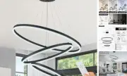3-Rings Modern LED Chandelier Black, Dimmable Pendant Lighting with Remote