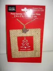 New ORNAMENT PICTURE FRAME Christmas Burlap Square Fit Photo 2" Dia