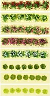 ECSiNG 5PCS Flower Tufts & 3PCS Grass Tufts DIY Miniature Colourful Flower Cluster Self Adhesive Grass Vegetation Groups for Micro Landscape Decoration