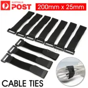 10PCS Black Strap Cable Ties Strap Cable Organizer 200mmx25mm Hook-&-Loop Wrap