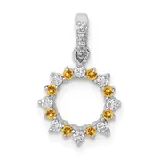 14k White Gold Real Diamond and .08 Citrine Fancy Circle Pendant