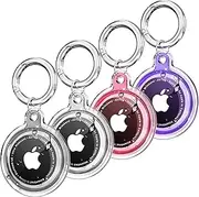 Galafoki 4 Pack Airtags Holder,Air tag Case Waterproof for Apple Airtags 4 Pack with Air Tags Keychain, A5-black+white+pink+purple