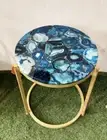 12" Blue Agate table Top Round Gemstones agate Handmade home Room decor