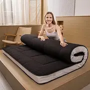 MAXYOYO Extra Thick Japanese Floor Futon Mattress, Folding Tatami Sleeping Pad Foldable Roll Up Mat, Dormitory Mattress Pad Floor Lounger Pillow Bed (Black, Double)