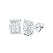 14kt White Gold Womens Round Diamond Rectangular Cluster Earrings 1/4 Cttw
