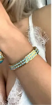 Birthday Bday bracelet 24k GOLD HANDMADE Jewellery 2ct bangle Swarovski Blue Gem