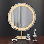 ACA International Round LED Wall Mirror Bathroom Mirror with Light, Vanity Makeup Mirror with 3 Color Light Modes, Smart Touch Control (40 cm LED)