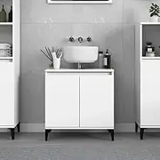 Sink Cabinet High Gloss White 58x33x60 cm Engineered Wood | Durable Bathroom Storage Solution | Ample Compartments | Practical Wooden Feet