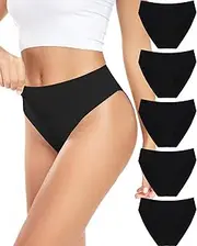 [RHYFF] Women's Cotton High Cut Briefs Women's Breathable Hipster Underwear Women's Stretch Soft Panties Pack of 5 S-XXL, Black, Small