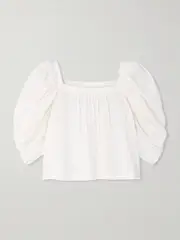 [Chloé] Chloé - Cropped Gathered Silk Blouse - White - FR 42 FR 42 White