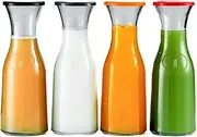 Bafnsiji 4 Pack Glass Carafe Water Pitcher, Glass Water Carafe with Lid, Water Carafe with Lid, Clear Beverage Containers, Clear Water Pitcher for Ice Tea,Milk,Lemonade,Coffee,Juice Beverage