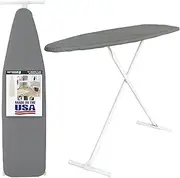 Ironing Board Full Size; Made in USA by Seymour Home Products (Solid Grey) Bundle Includes Cover + Pad | Iron Board w/Steel T-Legs Adjustable Tabletop up to 36" High; Perforated Top for Steam Flow