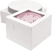 Miluoou 20pcs Cake Boxes with Cake Boards (10 Boxes & 10 Boards), 10x10x8 Inches White Bakery Box with Window, Large Baking Boxes, Square Cake Box for Multi-Layer Cakes, Cake Decorating Supplies