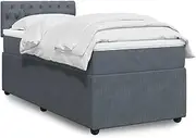 vidaxl Velvet Box Spring Bed with Pocket Spring Mattress - Single Bed, Dark Grey, King Single with headboard, slats, Removable Topper