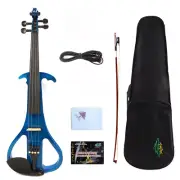 4 String Full Size Blue Electric Violin Solid Wood Ebony Fittings Silent Violin