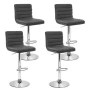 NNEDSZ Set of 4 PU Leather Lined Pattern Bar Stools- Grey and Chrome