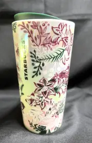 Starbucks 2022 Holiday Pink Enchanted Forest Ceramic Travel Mug w/lid 12oz New