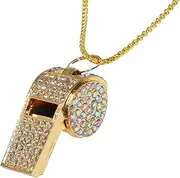 Gold Whistle with Detachable Case and Chain for Coaches Metal Crystal Rhinestone Whistle for Referees, Teachers, Sports, and Training