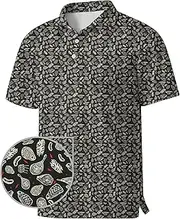 [UOER] Men's Golf Shirts Moisture Wicking Quick Dry Performance Golf Polo Shirts for Men Fashion Print Short Sleeve Polo Shirts