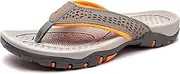 [EastMetal] Men's Large Classic Flip Flops Men's Summer Trend Outer Wear Flip Flops, Grey/Orange, 13 X-Wide