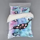Bedding Set, Floral Patterned Whale and Fish Psychedelic Abstract Art