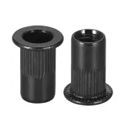 M5 Rivet Nuts Carbon Steel Knurled Flat Head Threaded Insert Nut Black 100Pcs