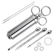 Grill 2OZ Marinade Seasoning Cooking Injector Turkey Meat Syringe With 3 Needles