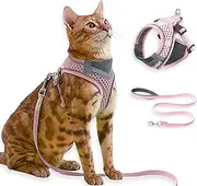 Cat Harness and Leash Set for Comfortable Outdoor Walking, Escape Proof, Adjustable Soft Kitten Vest Harness with Reflective Strip for Cats, Small Dogs (Pink, M)