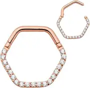 [365 Sleepers] Titanium Implant Grade 16G 8mm 10mm Hexagonal Gem Hinged Segment Ring Helix Tragus Septum Clicker Nose Lip Hoop Huggie Earring Body Piercing Jewellery