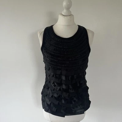 Miss Sixty Black Mesh Satin Top Sleeveless Size Large Sheer BNWT Retro Pullover