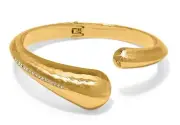 Brighton Gold Plated Crystals Nile Open Hinged Bangle Hammered Bracelet New