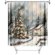 NEW/PKG rustic Christmas Shower Curtain Waterproof Fabric w hooks
