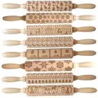 Christmas Embossing Rolling Pin Engraved Elk Baking Cookies Cake Roller Tool