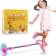 Ankle Skip Ball, Children's Flashing Jump Ring, Swing Wheel with Light Wheel, Glowing Jumping Ball, Jumping Ball Children, Foldable Flash Jumping Ball, Outdoor Bouncing Game (Pink)