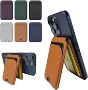 Magnetic Wallet for iPhone, Phone Wallet Stick on Back of Phone, Invisibility Leather Adjustable Credit Id Card Holder Stand for iPhone 16/15/14/13/12 Series, Not for Phone 13/12 Mini(Brown)