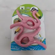 Flamingo Boca Clips Beach Towel Holders Set of 2 Pool Cruise Boat Beach.