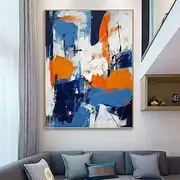 Hand-painted Abstract Original Textured Blue Yellow Acrylic Oil Painting Canvas Wall Art Decoration Paintings for Home Decor Rolled Frameless Unstretched Paint