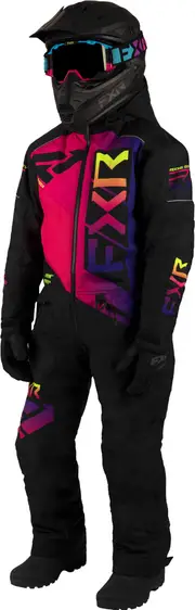 FXR Helium 2023 Youth One Piece Snowmobile Suit, black-pink, Size 14 Black Pink