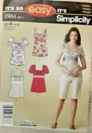Simplicity Sewing Pattern 2964 Misses' Tops Craft Project UNCUT (H)