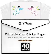 HTVRONT Printable Vinyl for Inkjet Printer & Laser Printer - 40 Pcs Matte White Inkjet Printable Vinyl Sticker Paper, 8.5"x11"(140 g)