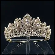 [FrEshn] Queen Crown AAA Rhinestone Crowns Vintage Style Big Eye Shape Wedding Accessories Bridal Hair Tiaras Yellow Gold Party Queens Crown (Size : Gold)