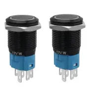 2Pcs 16Mm Waterproof Latching Push Button Switches, 12V Self-Locking Button on o