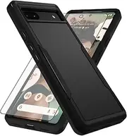 [Asuwish] Phone Case for Google Pixel 6A 5G 2022 with Tempered Glass Screen Protector Cover and Slim Thin Hybrid Full Body Protective Mobile Dual Layer Back Cell Accessories Pixel6A A6 Women Men Black