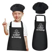 Kids Apron and Chef Hat Set, “CHEF in training” Apron Adjustable Child Black
