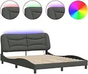 Bedroom Furniture, Bed Frame with LED Without Mattress Dark Grey 152x203 cm Queen Fabric