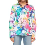 Robert Graham Women's Priscilla Watercolor Floral Print Stretch Cotton Shirt / S
