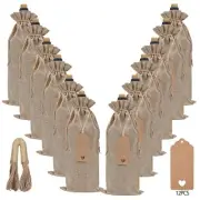12 Pcs Burlap Wine Bags Wine Bottle Gift Bags w/ Drawstring for Holidaly Wedding