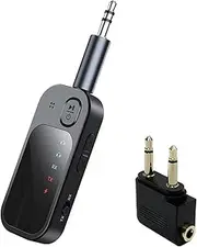 LEZOOY Aircraft Bluetooth 5.4 Receiver Transmitter 2-in-1 Wireless Audio Adapter 3.5mm AUX Interface Suitable for Cars Airplanes TVs Games and Other Devices Supports TF Card Playback Black