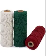 Set of 3 Macrame Cotton Cord 3mm X 164 Feet Natural Twine Rope With Ribbon